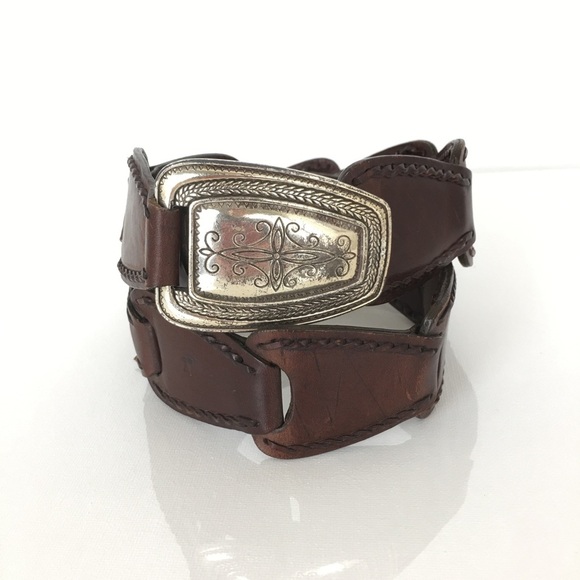 Vintage Brighton Brown Woven Leather Belt .925 Silver Plated Buckle Women’s Sz S main image 6